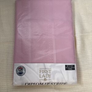 New First Lady Oval Tablecloth 60”x104” Diplomat Stripe No Iron Soil Releasing
